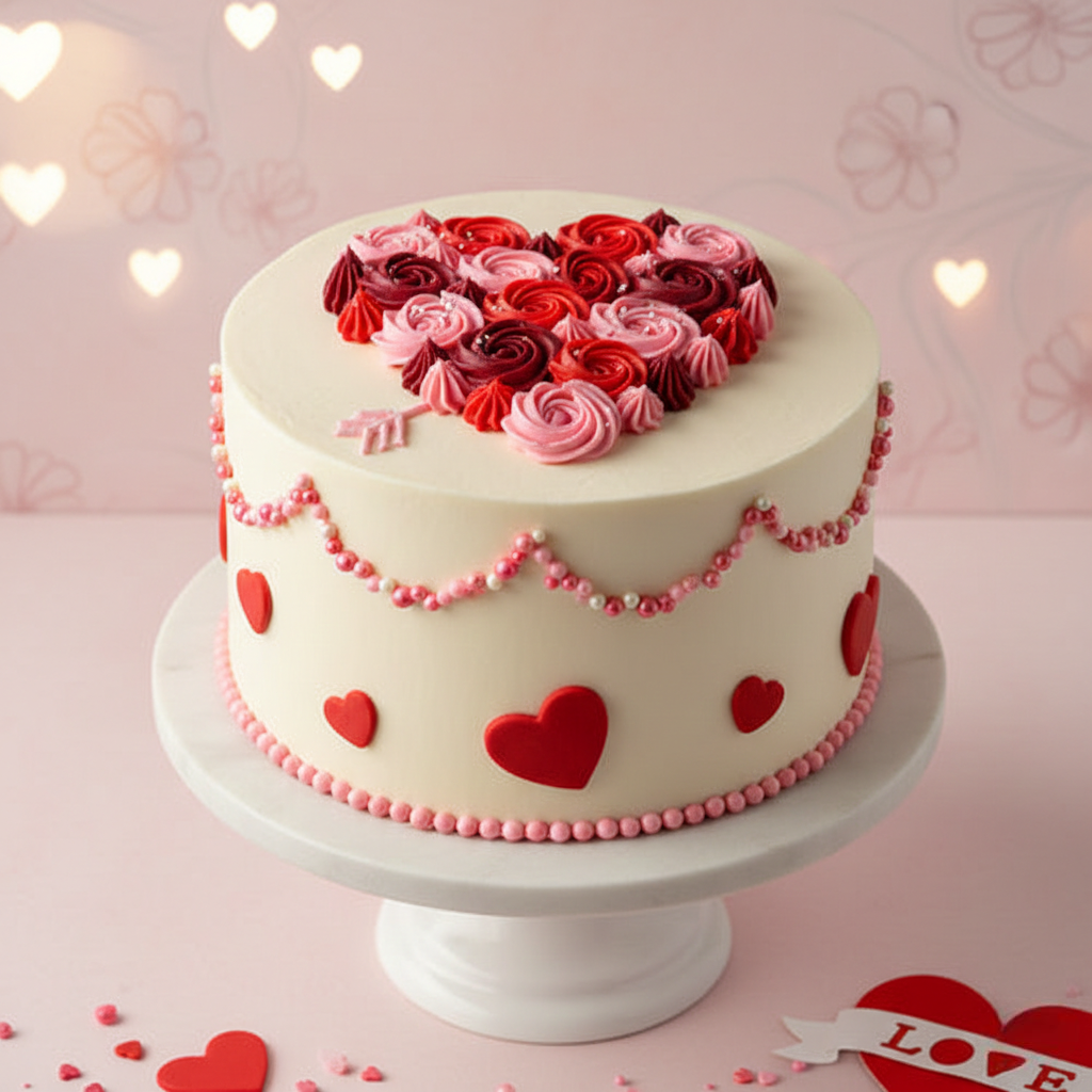 Enchanting Rose Heart Cream Cake