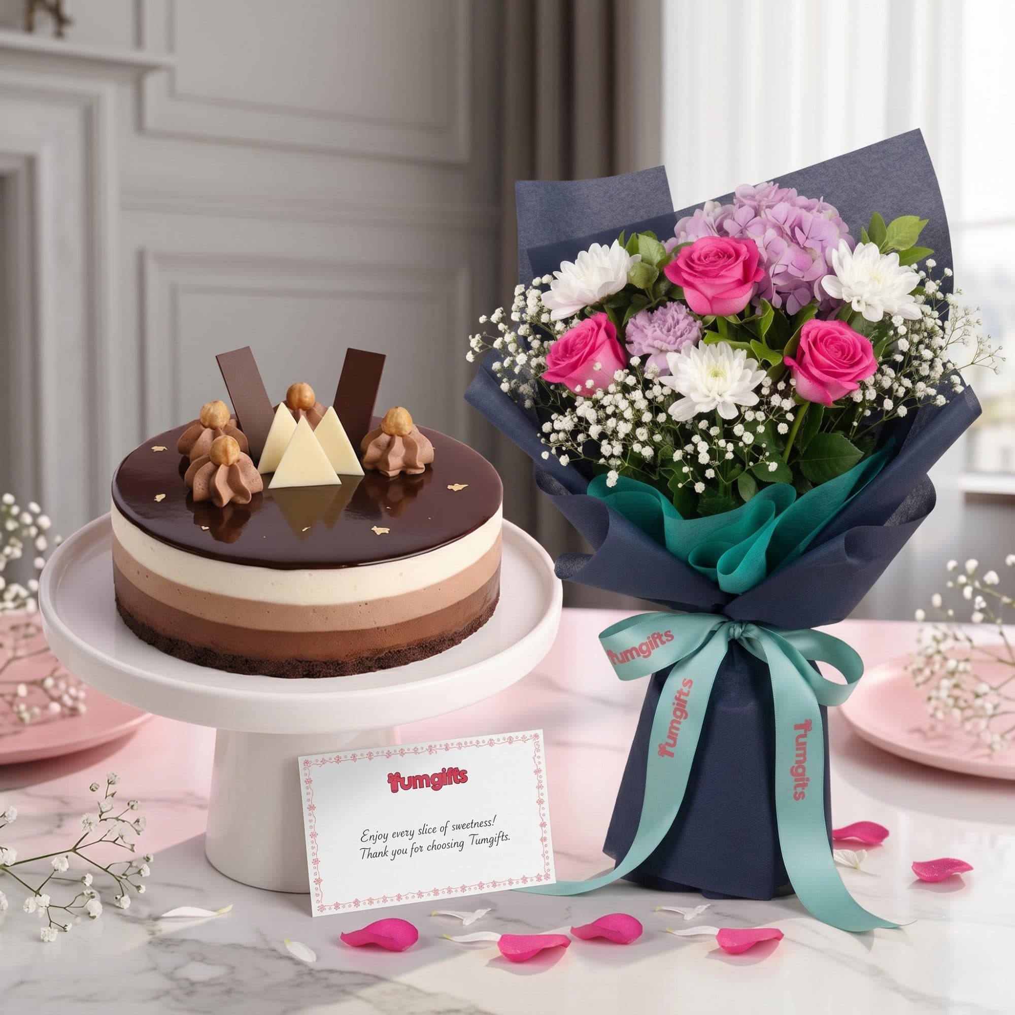 Chocolate cake & Pastel Bouquet